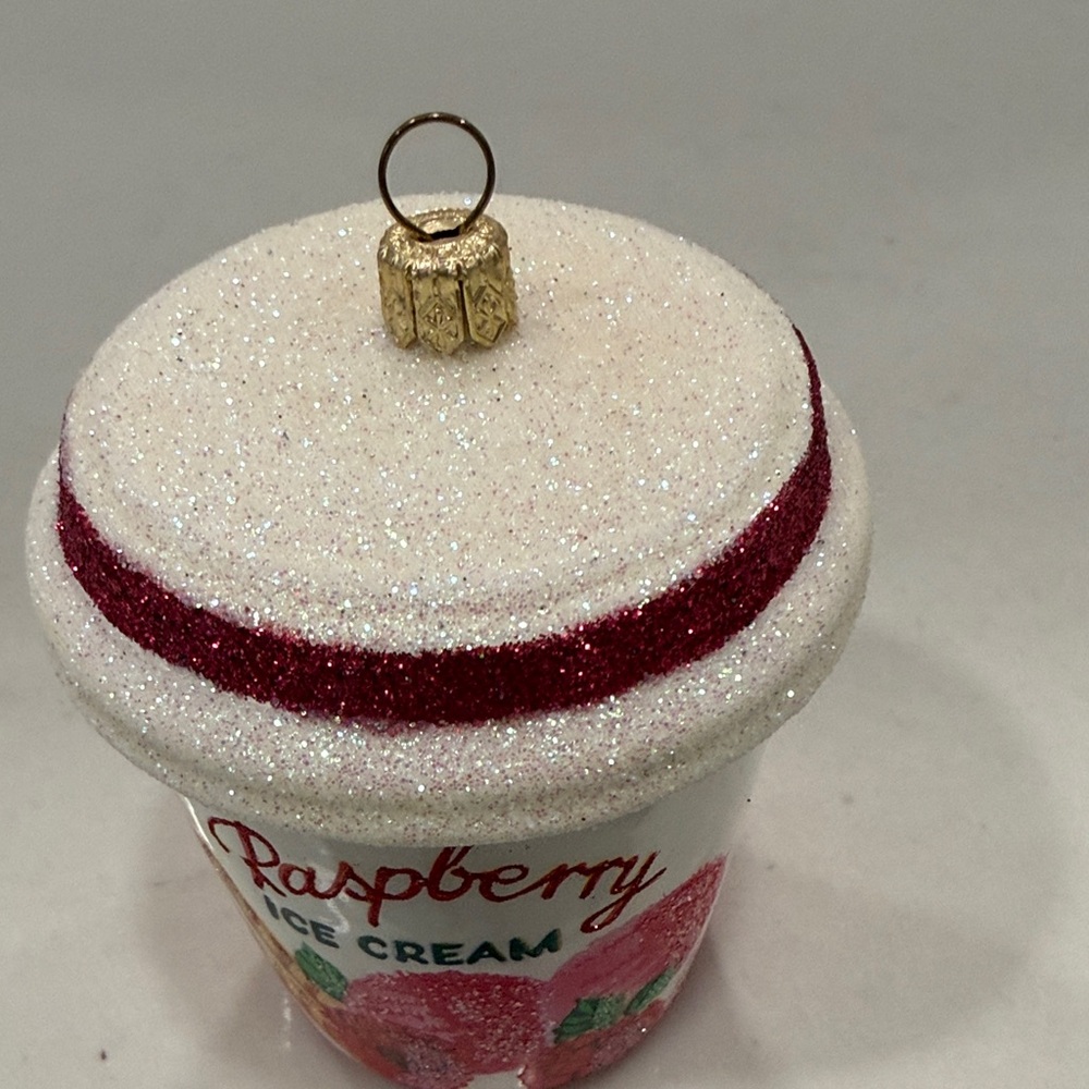 Glittery Raspberry Ice Cream Ornament - Picture 3 of 6